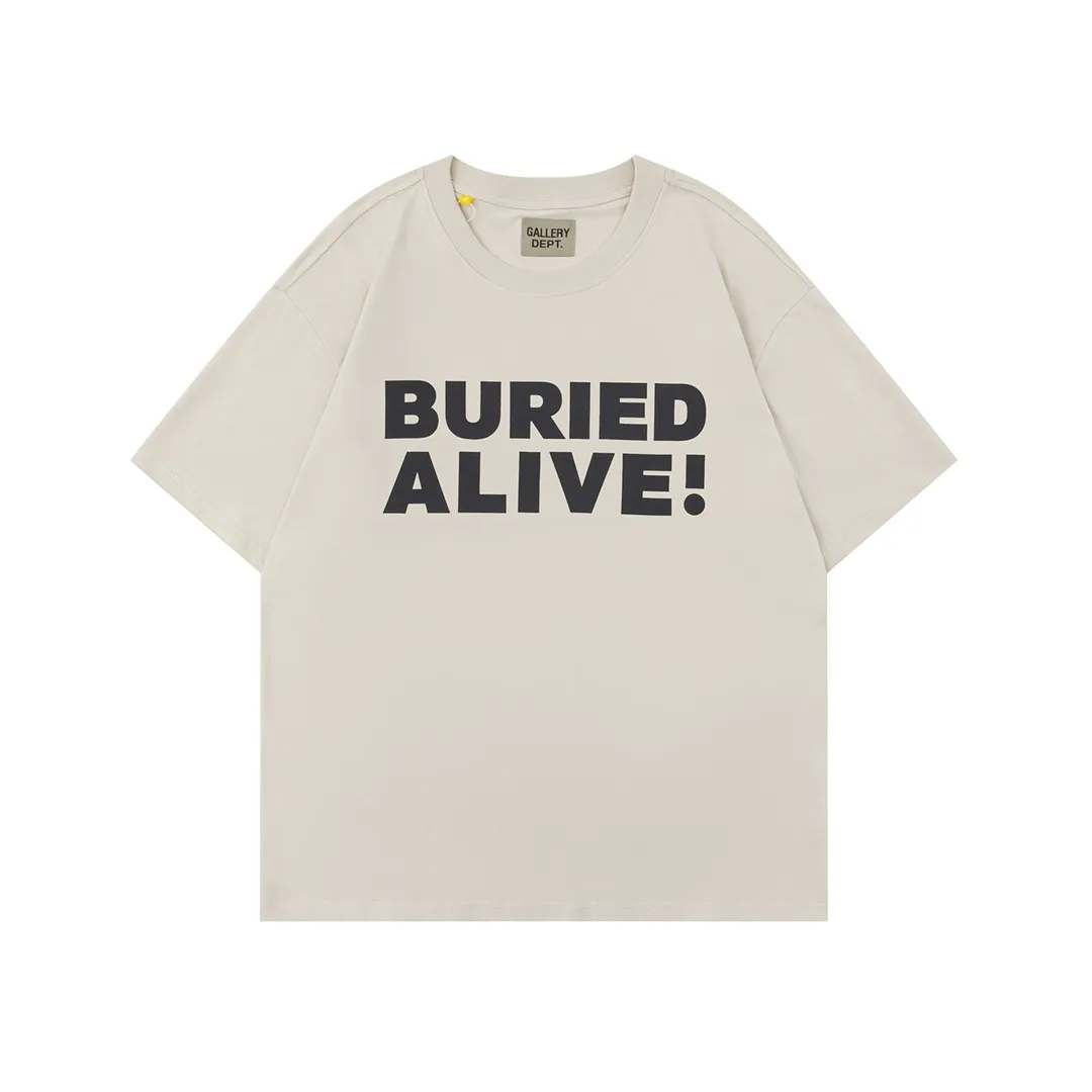 Model D110 Gallery dept European and American washed trendy brand printed high street T-shirts, same style for men and women, gilded letters, after washing and shaping, it does not change shape and does not pill, comfortable and breathable, apricot S to XL, p106